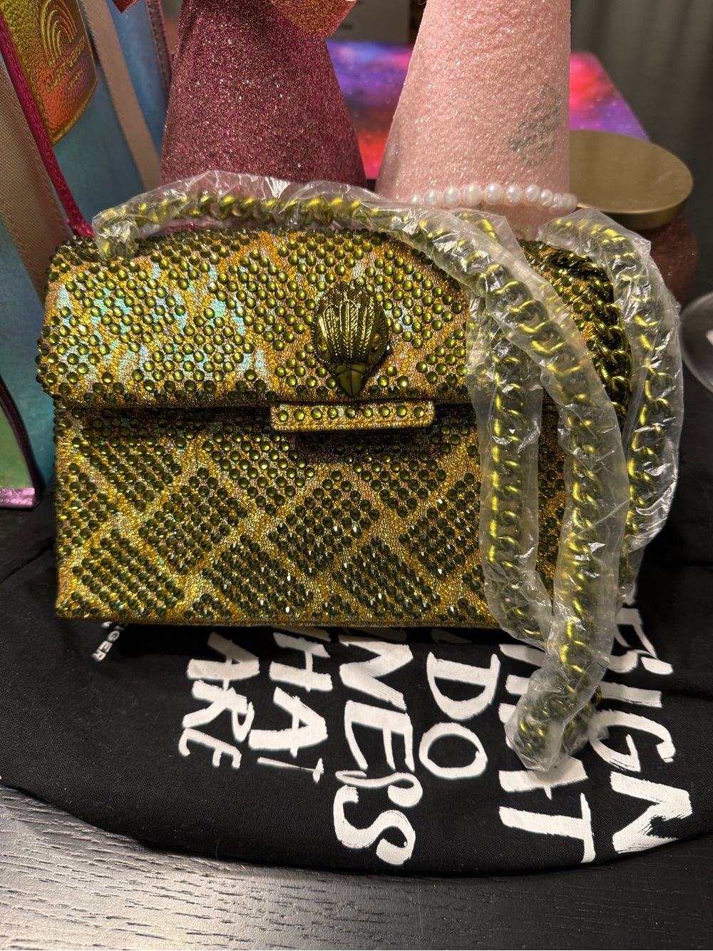 Gold Crystal-Embellished Mini Shoulder Bag